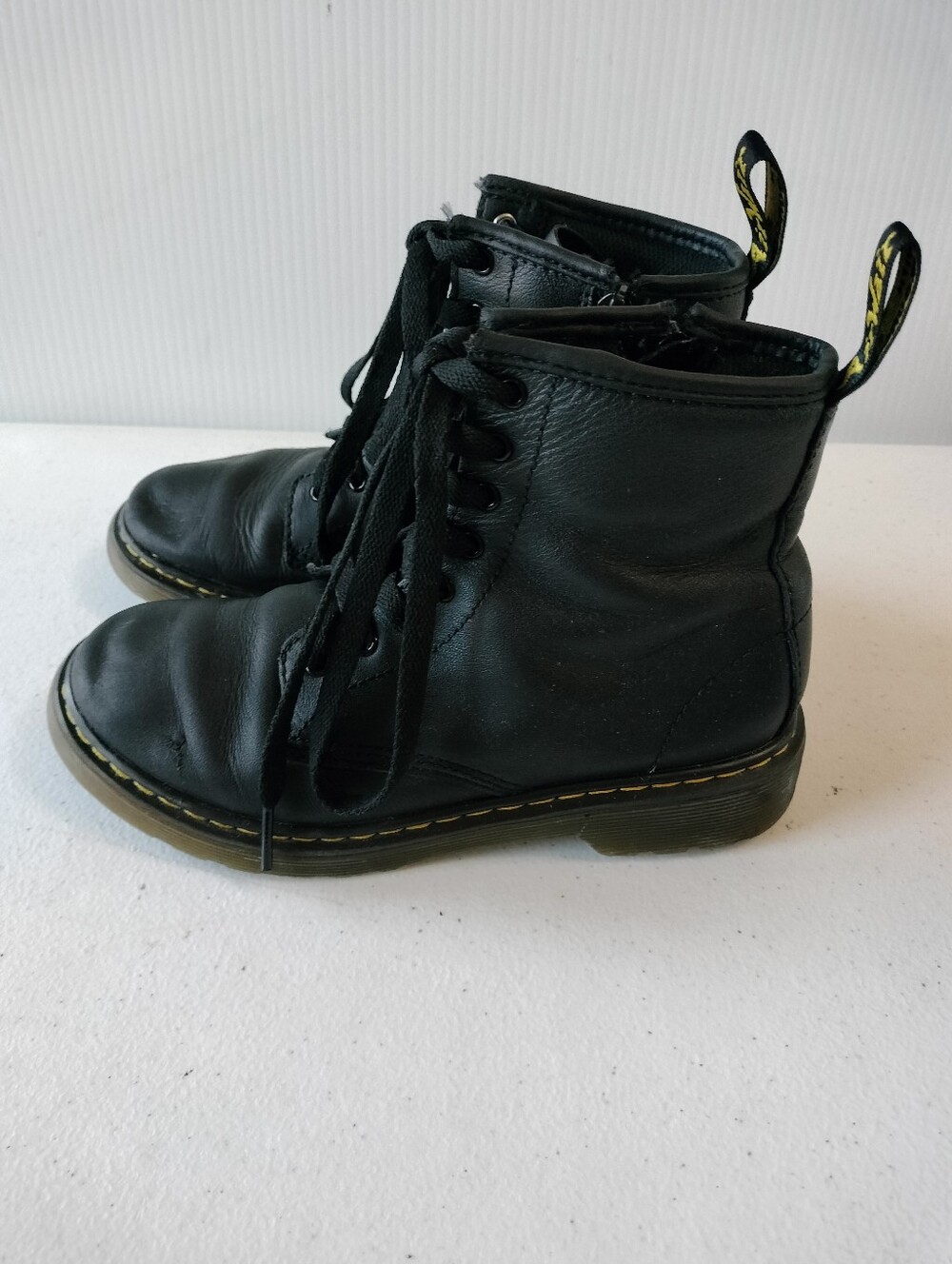 Dr. Martens 1460J 8-eye Kids Black Leather Lace-Up Side Zip Boots 3 School